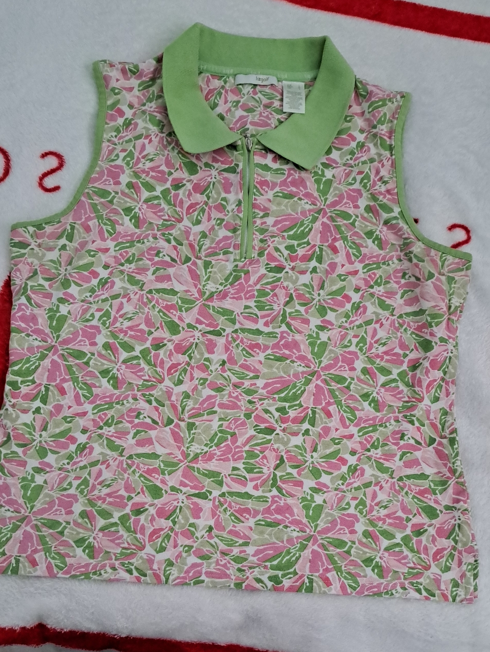 Sleeveless Floral Zip-Front Tank Top - Pink & Green